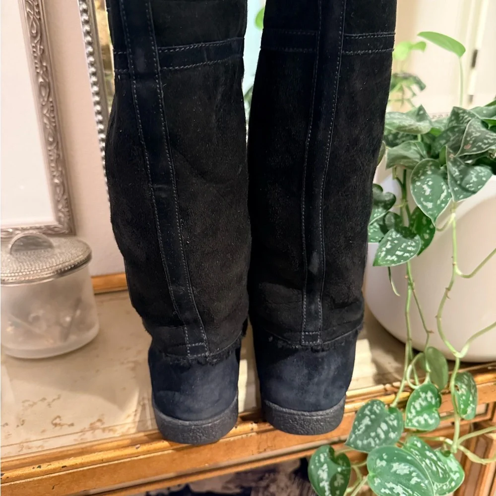 CHANEL Black Suede Mid-Calf CC Logo Boots - Picture 3 of 7